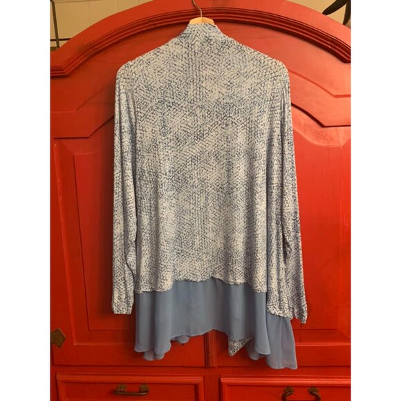 Logo Lori Goldstein 1X Cardigan Blue Snakeskin Sheer Trim At the Bottom EUC - Picture 2 of 4